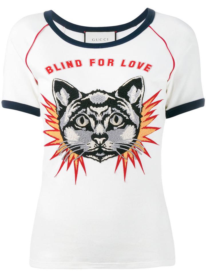 Gucci Cat Embroidered T-shirt, Women's, Size: Medium, White, Cotton