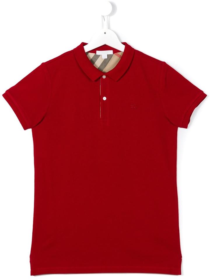 Burberry Kids Check Trim Polo Shirt - Red
