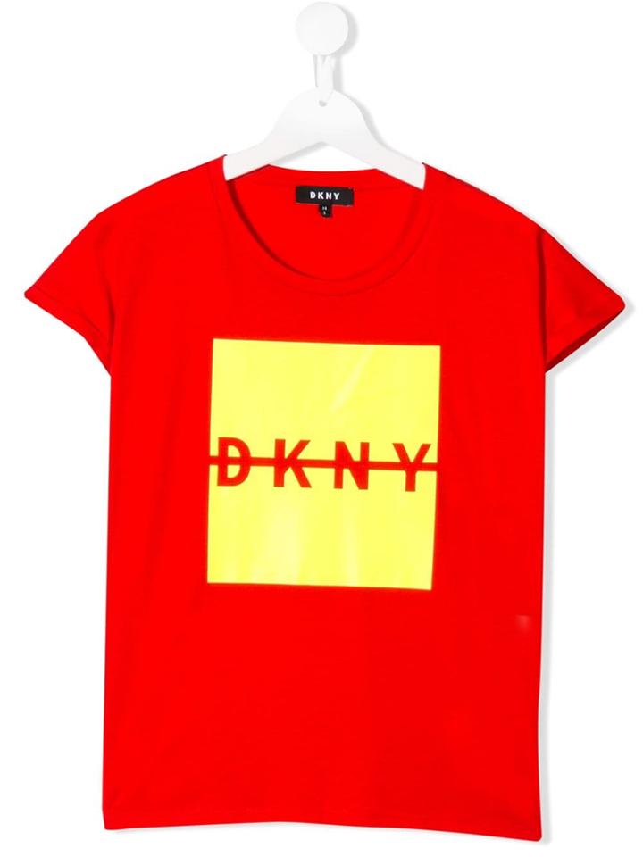 Dkny Kids Square-logo Print T-shirt - Red