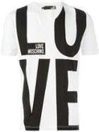 Love Moschino Love Logo V-neck T-shirt, Men's, Size: Large, White, Cotton/spandex/elastane