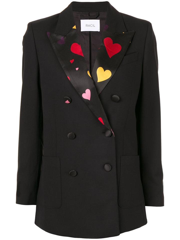 Racil Woody Heart-print Lapel Blazer - Black