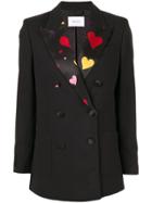 Racil Woody Heart-print Lapel Blazer - Black