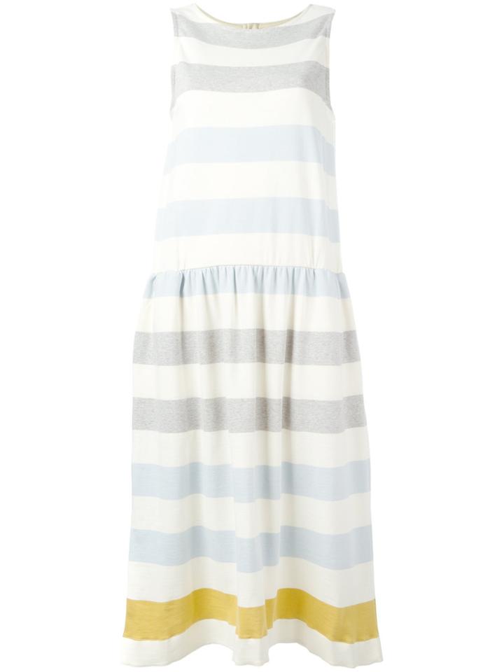 Chinti & Parker Gathered Waist Striped Dress - White