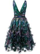 Marchesa Notte Floral-appliquéd Midi Dress - Green