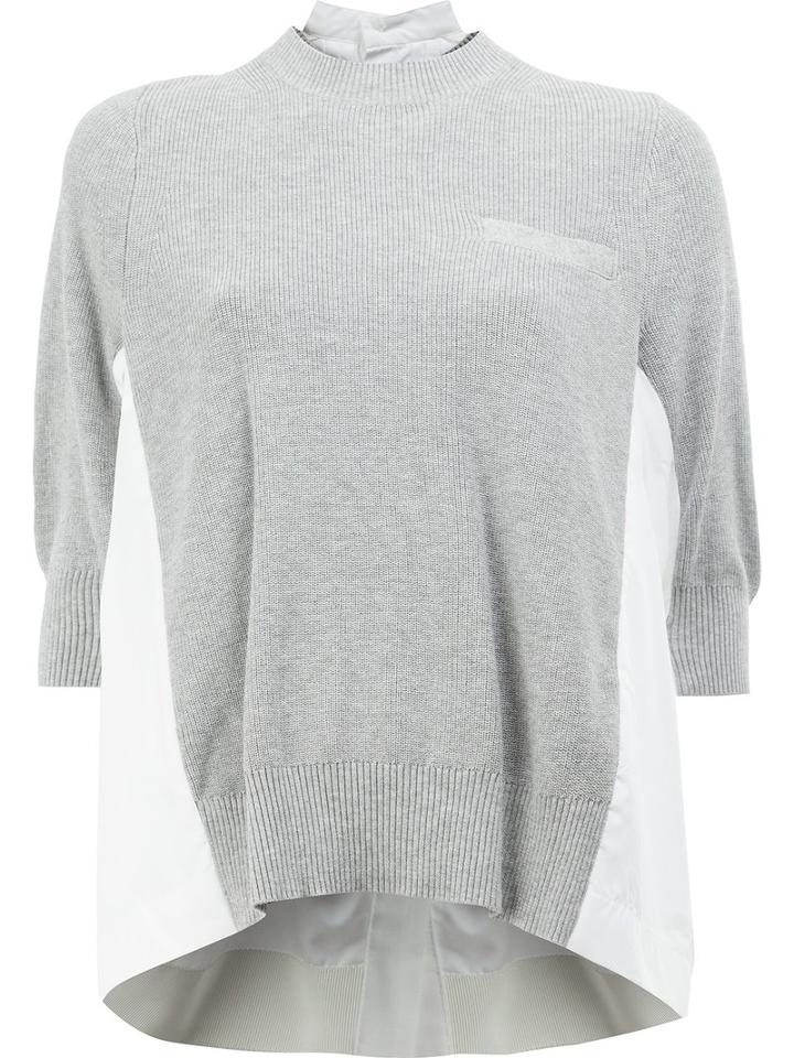 Sacai Poplin Insert Knitted Top, Women's, Size: 3, Grey, Cotton/polyester