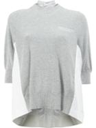Sacai Poplin Insert Knitted Top, Women's, Size: 3, Grey, Cotton/polyester