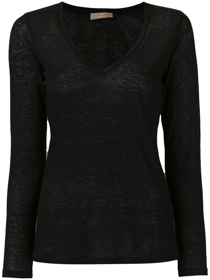 Cruciani - V-neck Top - Women - Linen/flax - 44, Black, Linen/flax