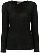 Cruciani - V-neck Top - Women - Linen/flax - 44, Black, Linen/flax