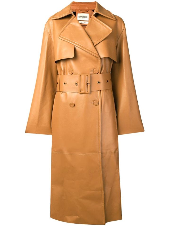 Roberto Cavalli Silk-lined Trench With Fringe - Brown