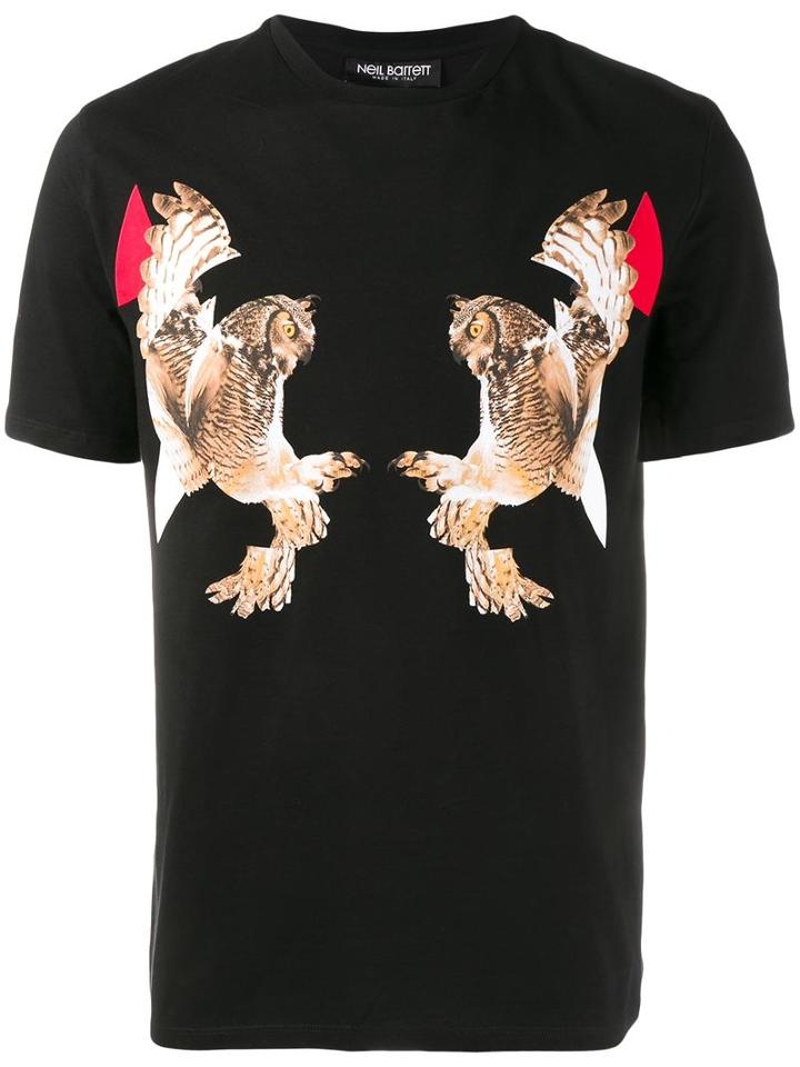 Neil Barrett Double Modernist Owl T-shirt, Men's, Size: Large, Black, Cotton