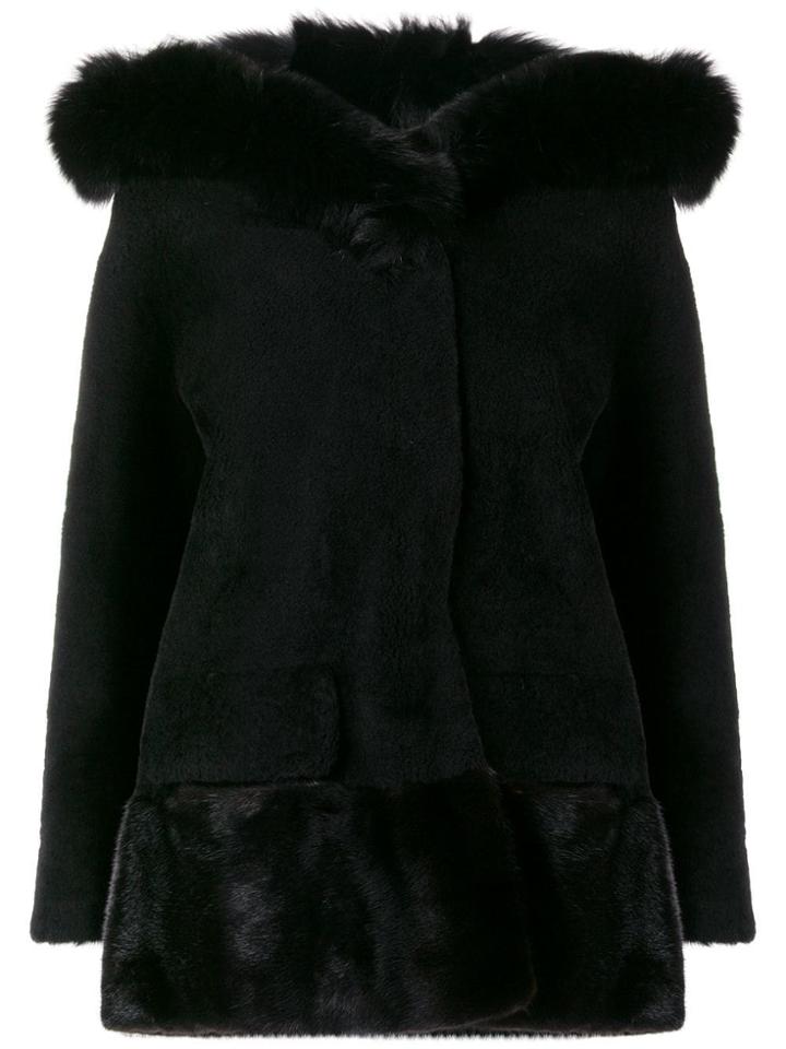 Blancha Hooded Fur Jacket - Black