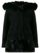 Blancha Hooded Fur Jacket - Black