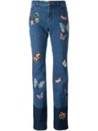 Valentino 'jamaica Butterflies' Applique Jeans, Women's, Size: 30, Blue, Cotton/spandex/elastane/polyester/polyester