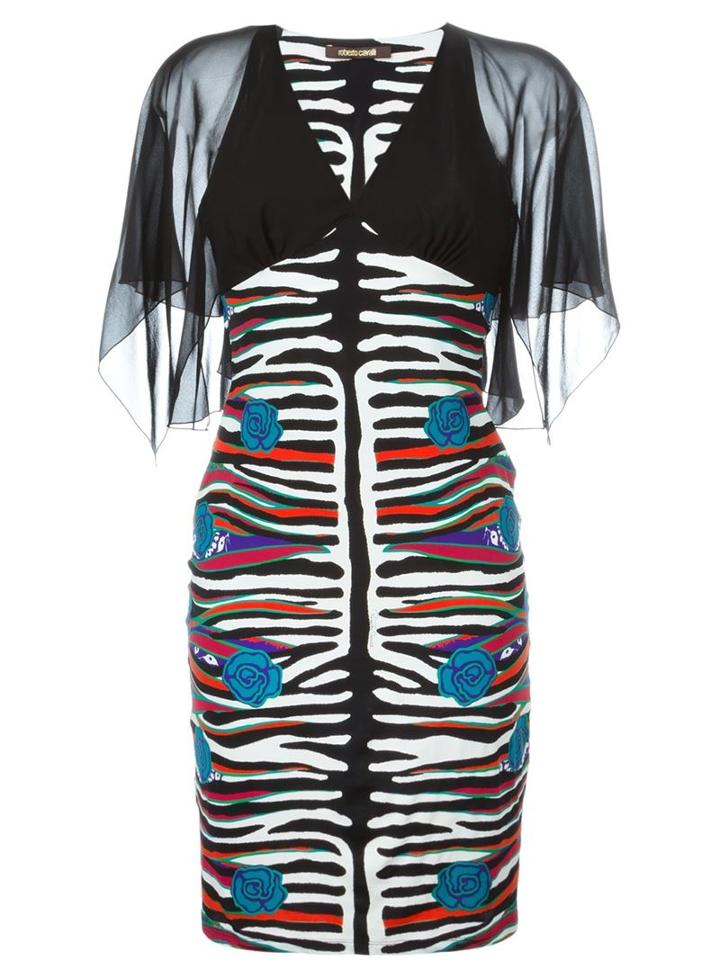 Roberto Cavalli Striped Rose Print Dress