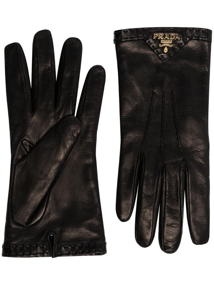 Prada Logo-plaque Leather Gloves - Black