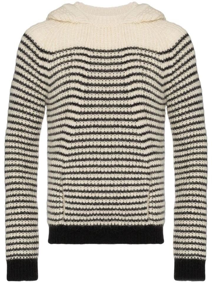 Saint Laurent Striped Knit Hoodie - White