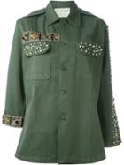 Night Market Embellished Military Jacket, Women's, Size: L, Green, Cotton