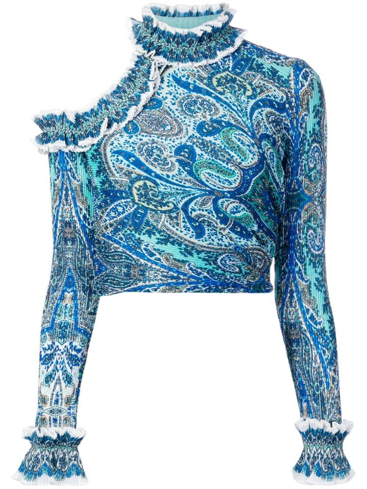 Zimmermann Printed Cold Shoulder Blouse - Blue