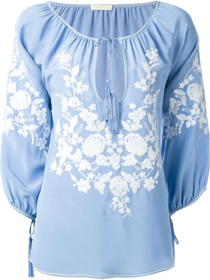 P.a.r.o.s.h. Floral Embroidery Top, Women's, Size: Xl, Blue, Silk