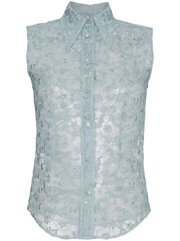 Miu Miu Sleeveless Embroidered Lace Shirt - Blue