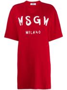 Msgm Logo Print T-shirt Dress - Red