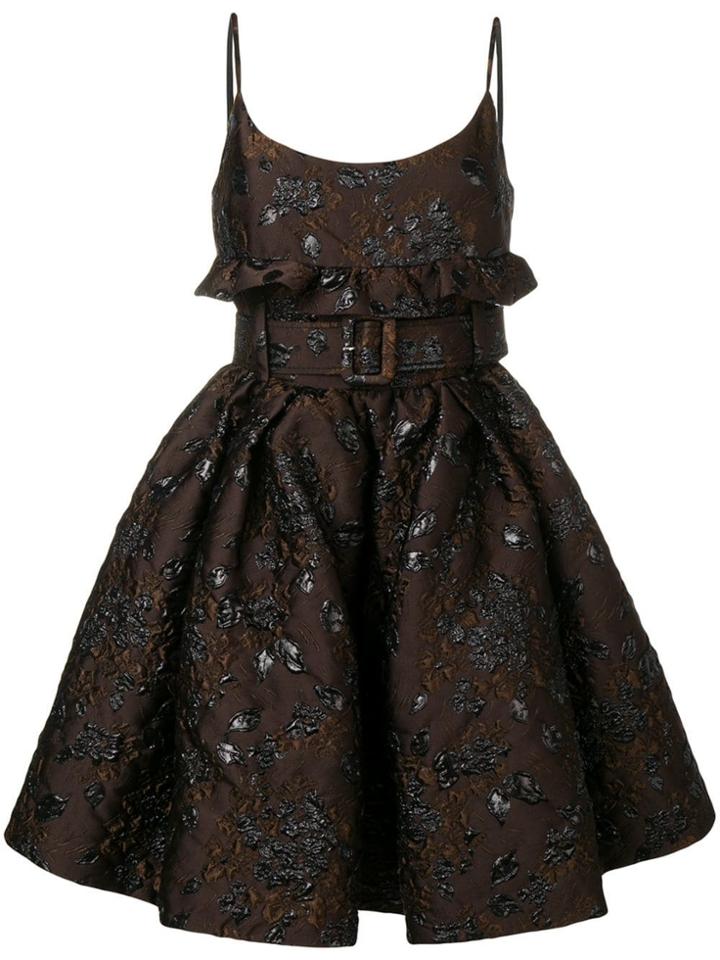Prada Floral Embroidered Belted Dress - Brown