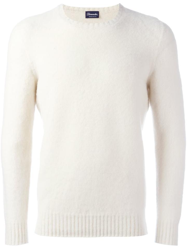 Drumohr Crew Neck Jumper, Men's, Size: 54, White, Lambs Wool
