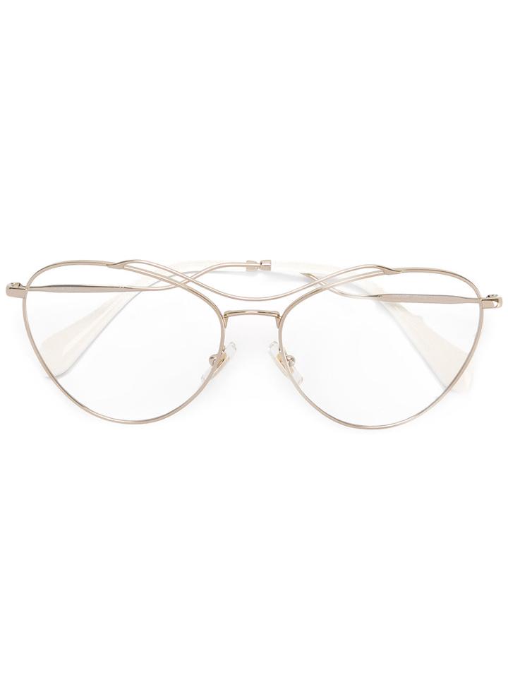 Miu Miu Eyewear Aviator Shaped Glasses, Grey, Metal/acetate