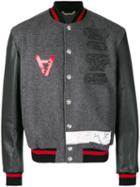 Versace - Embroidered Bomber Jacket - Men - Cotton/leather/polyamide/virgin Wool - 46, Grey, Cotton/leather/polyamide/virgin Wool