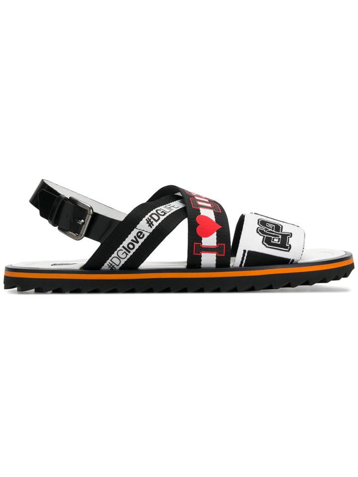 Dolce & Gabbana Multi-logo Striped Sandals - Black