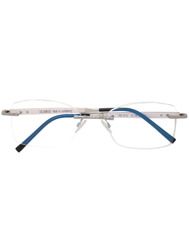 Gold And Wood Square Framed Glasses - Metallic