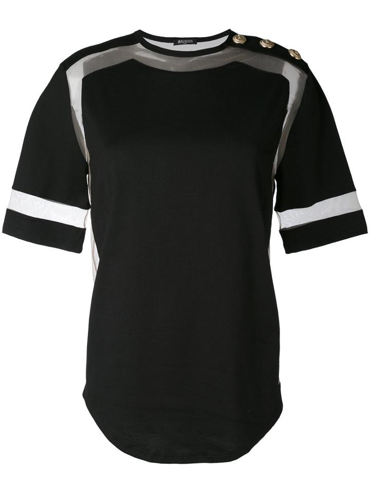 Balmain - Sheer Panel Top - Women - Cotton/polyamide/spandex/elastane - 42, Black, Cotton/polyamide/spandex/elastane