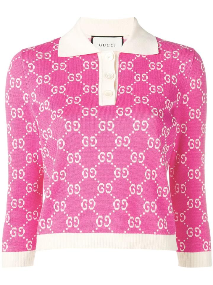 Gucci Gg Supreme Knitted Polo - Pink