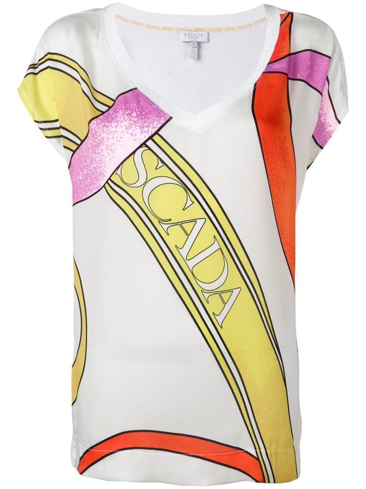 Escada Sport Printed V-neck T-shirt - White