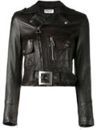 Saint Laurent Cropped Biker Jacket, Women's, Size: 40, Brown, Cotton/lamb Skin/cupro