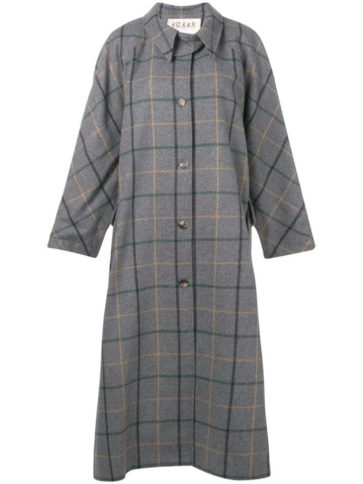 A.w.a.k.e. Plaid Single-breasted Coat - Grey
