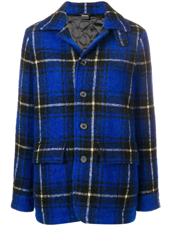 Aspesi Short Plaid Coat - Blue