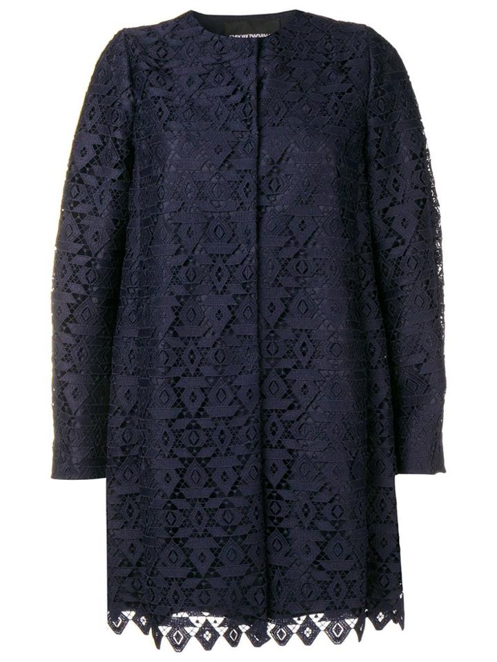 Emporio Armani Macramé Geometric Patterned Coat - Purple