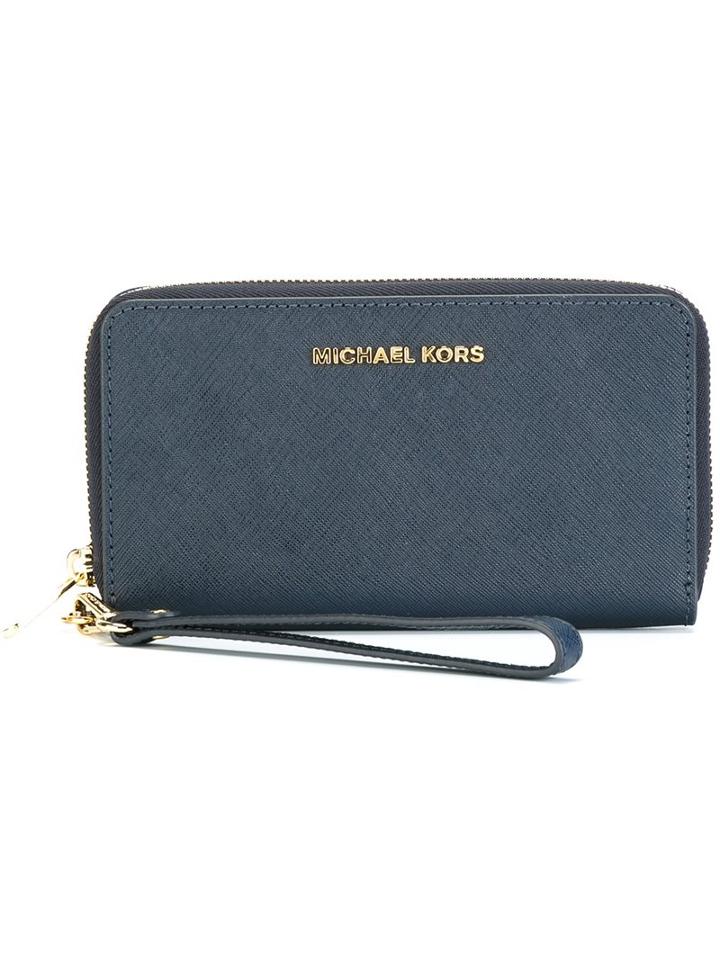 Michael Michael Kors - 'jet Set Travel' Wristlet - Women - Leather - One Size, Blue, Leather