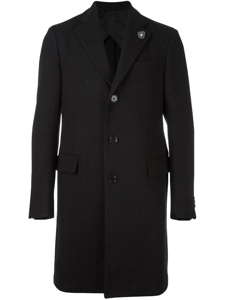 Lardini Single Breasted Coat, Men's, Size: 50, Black, Acetate/cupro/cashmere/wool
