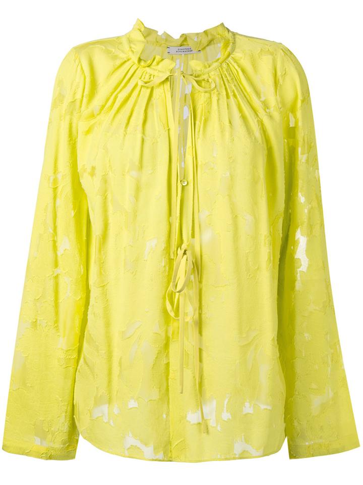 Dorothee Schumacher Sheer Tie-up Blouse, Women's, Size: 6, Yellow/orange, Silk/cotton/viscose