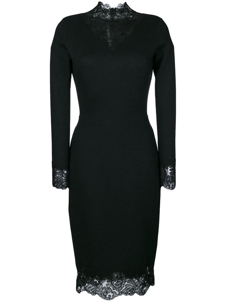 Ermanno Scervino - Lace Trim Fitted Dress - Women - Silk/cashmere/wool - 44, Black, Silk/cashmere/wool