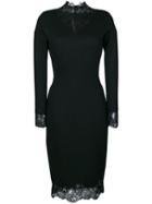 Ermanno Scervino - Lace Trim Fitted Dress - Women - Silk/cashmere/wool - 44, Black, Silk/cashmere/wool