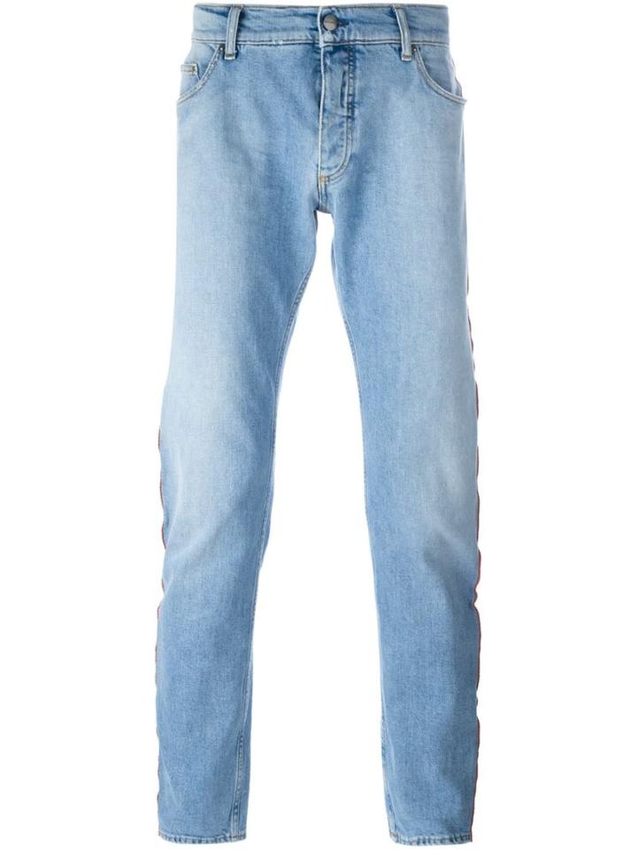 Palm Angels Side Stripe Jeans, Men's, Size: 32, Blue, Cotton/spandex/elastane/polyester
