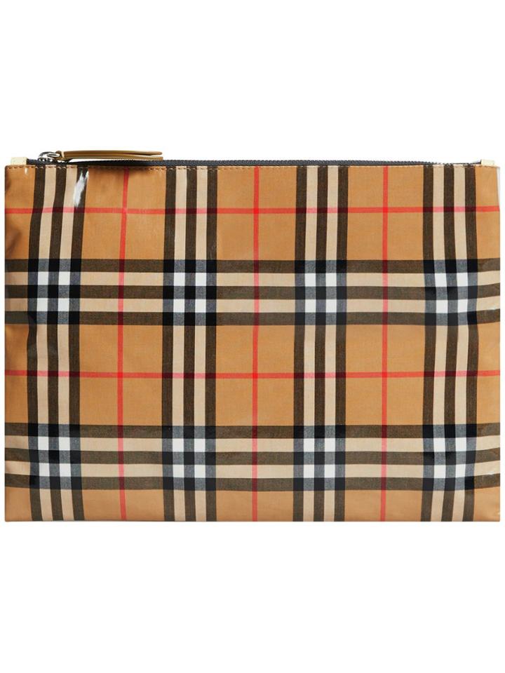 Burberry Coated Vintage Check Pouch - Brown