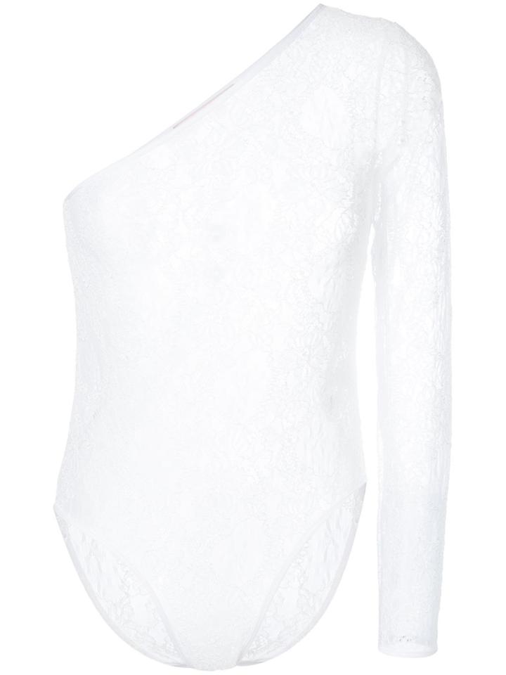 Msgm One-sleeve Lace Bodysuit - White