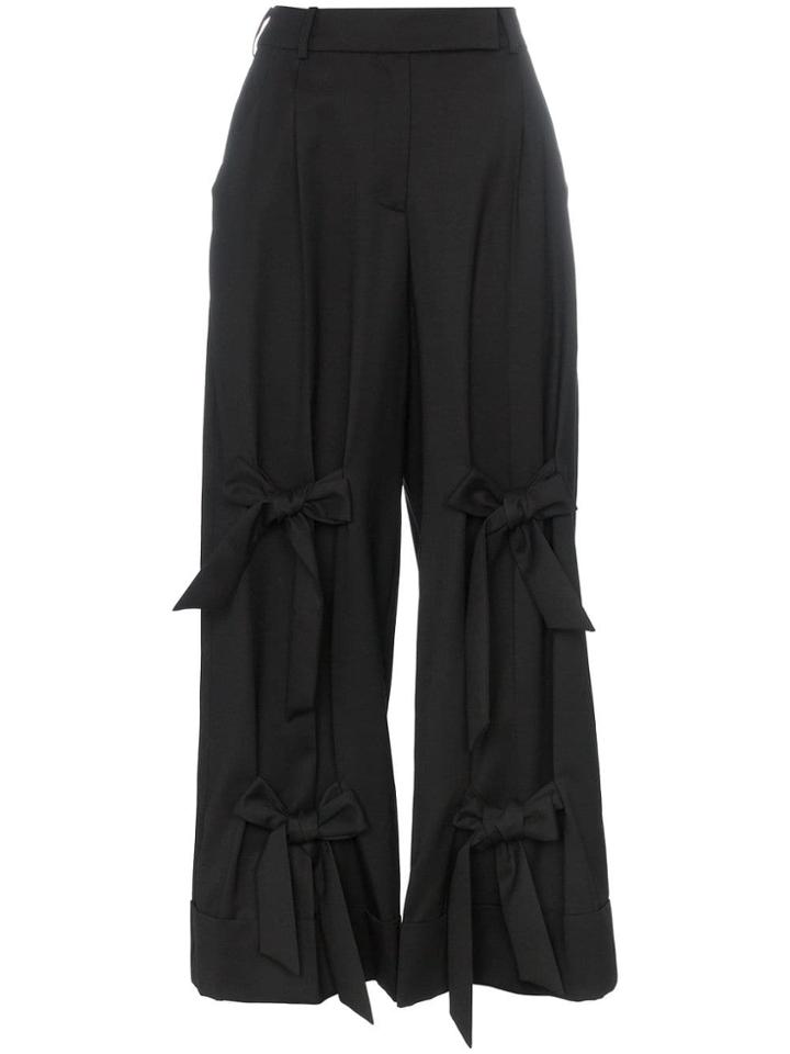 Simone Rocha Bow Embellished Wool Blend Wide Leg Trousers - Black