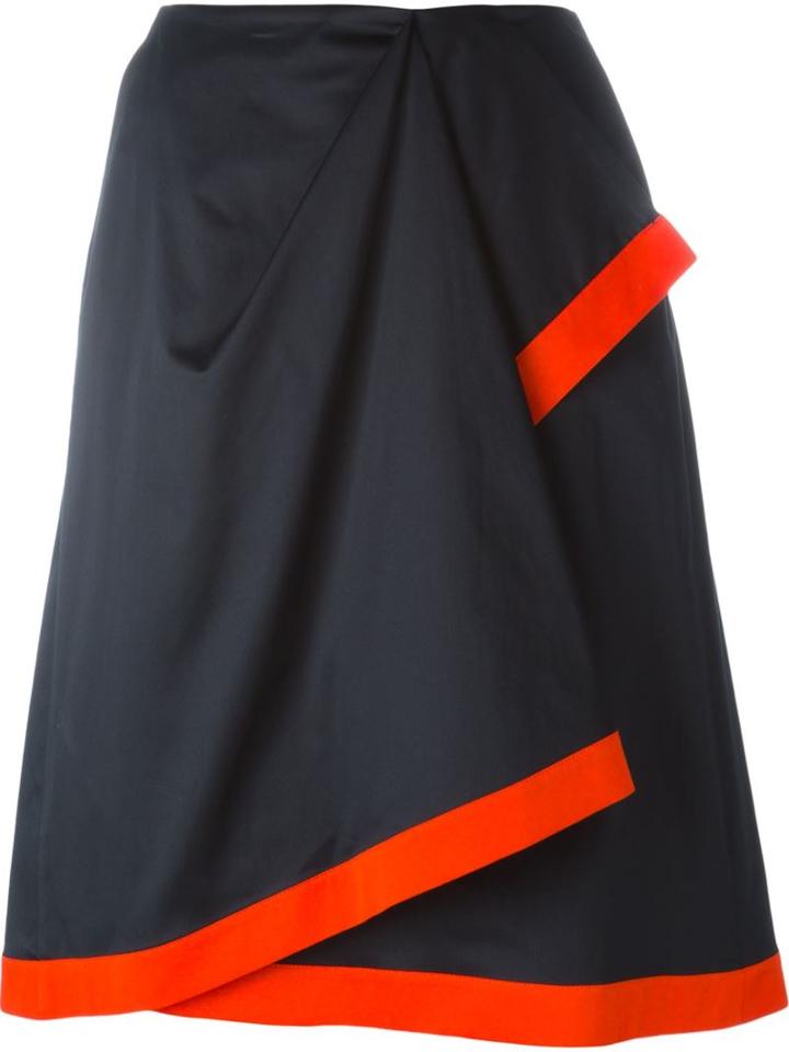 Jil Sander Navy Contrast Hem Draped Skirt, Women's, Size: 36, Blue, Cotton/spandex/elastane/acetate/cupro