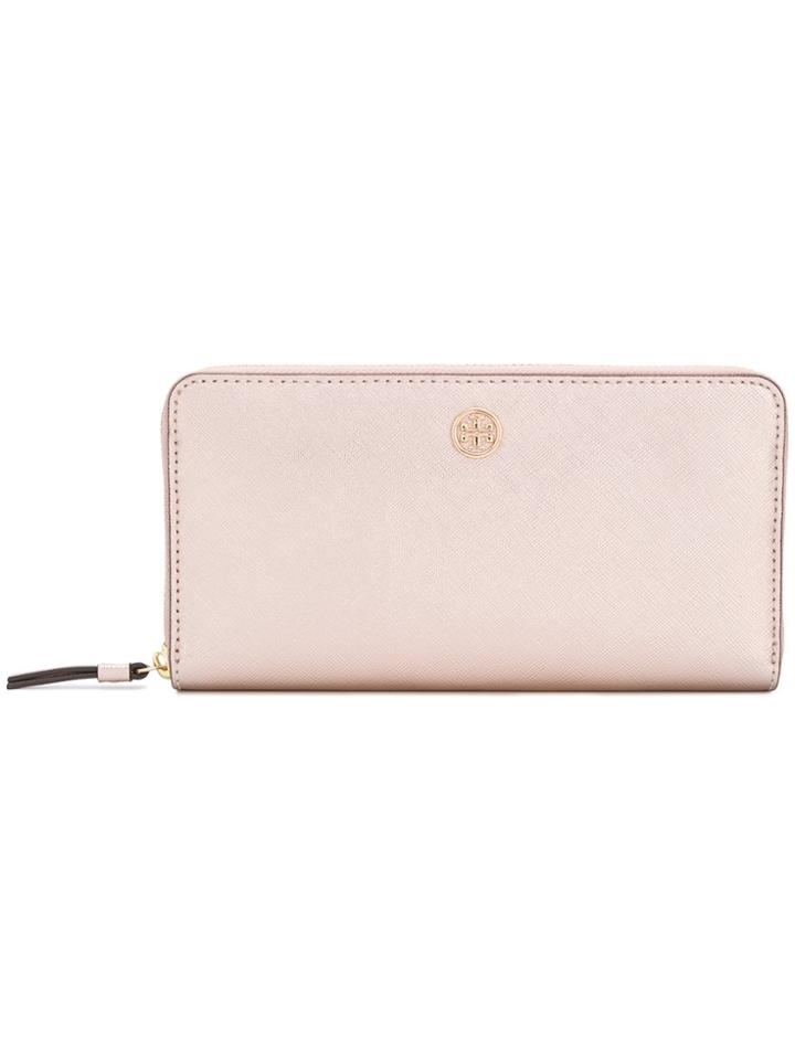Tory Burch Robinson Metallic Zip Continental Wallet - Pink & Purple