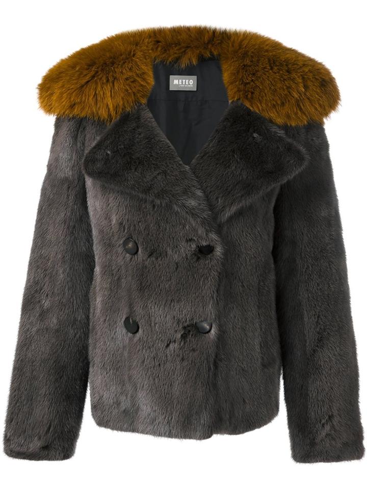 Meteo By Yves Salomon Double Breasted Short Coat - Grey